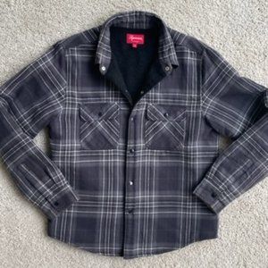 EUC SUPREME FW18 Plaid Flannel Shirt- Black Pile Lined Mens Small